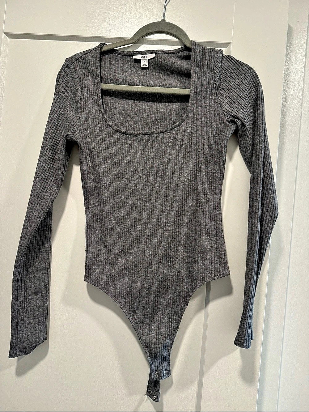 bar III Ribbed Long Sleeve Bodysuit in Gray Size Medium